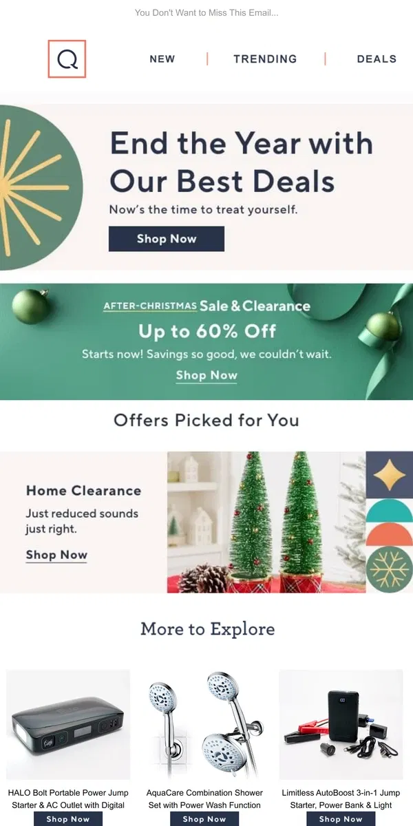 Email from QVC. End-of-Year Cheer (& Deals)