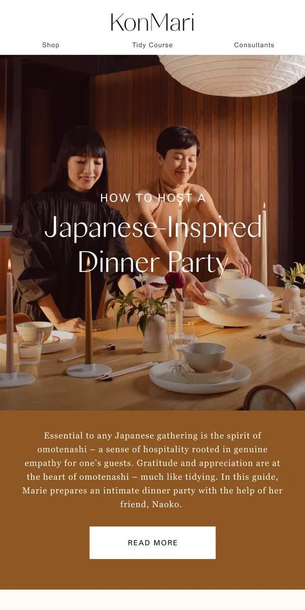 Email from KonMari. How to Host a Japanese-Inspired Dinner Party