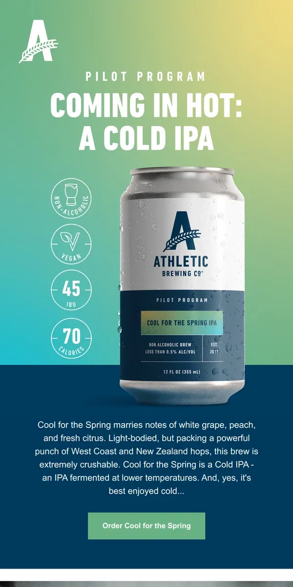 Email from Athletic Brewing Co. The Hottest IPA is Cold... 🔥❄️