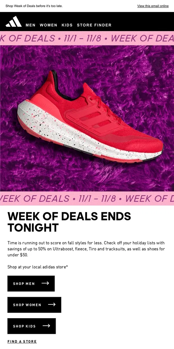 Email from Adidas. Huge savings are ending tonight ⌛