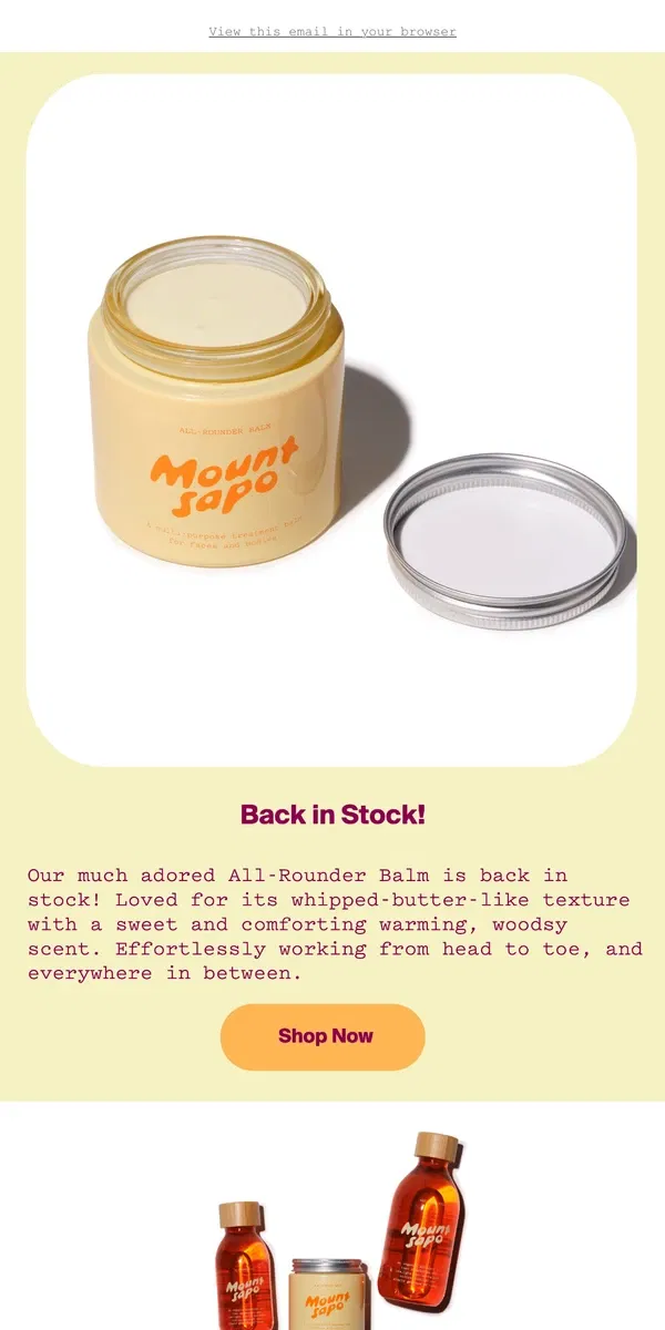 Email from Mount Sapo. Back in stock!