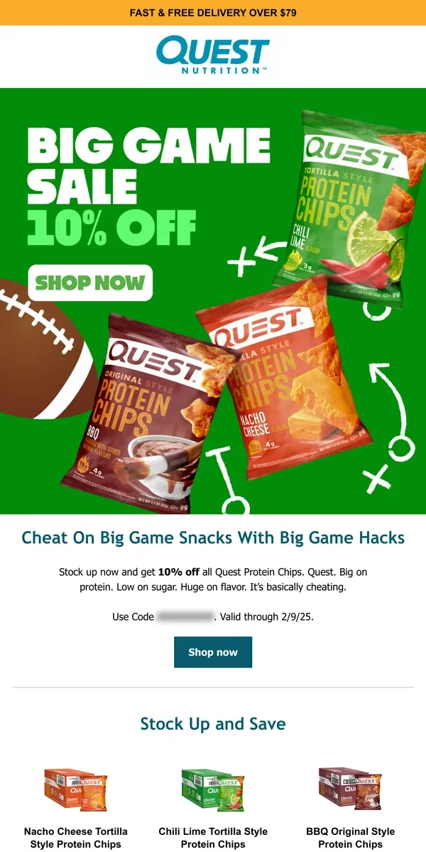 Email from Quest Nutrition. Save Big on Big Game Protein