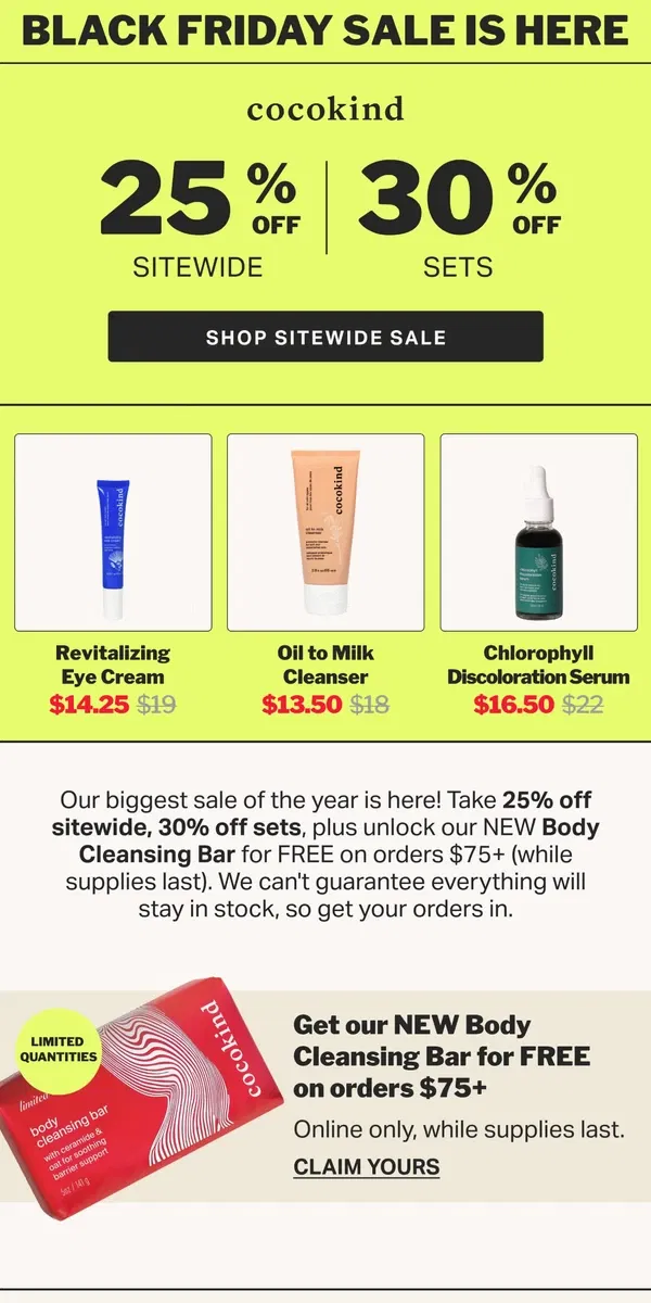 Email from cocokind. 25% OFF SITEWIDE STARTS NOW