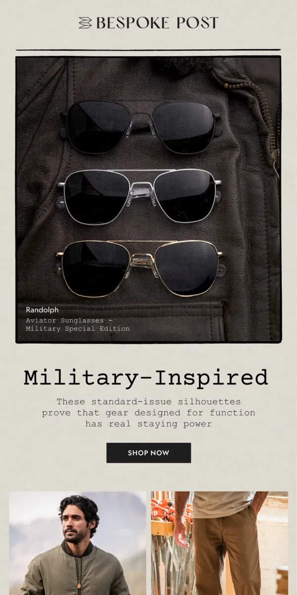 Email from Bespoke Post. USA-Made Aviators