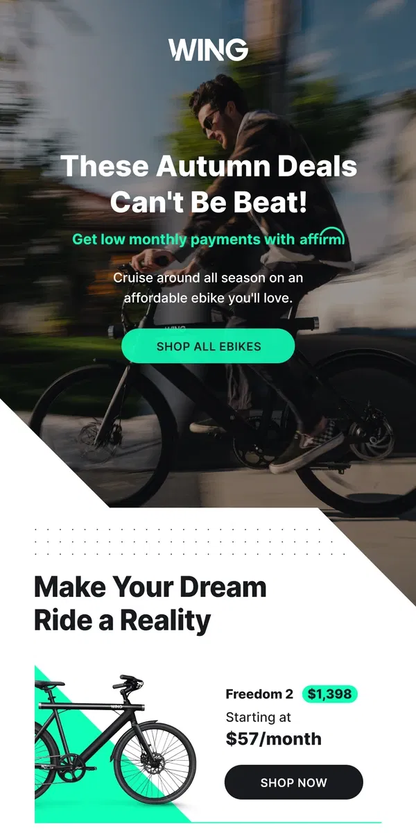 Email from Wing Bikes. Your New Ebike Is Less Than $100/Month