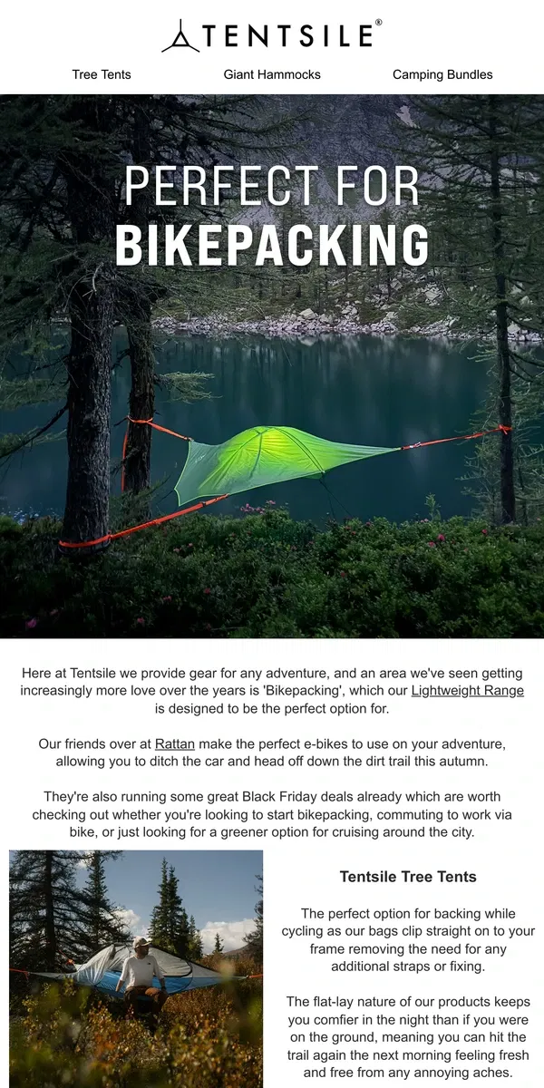 Email from Tentsile. Perfect For Bikepacking 🌲