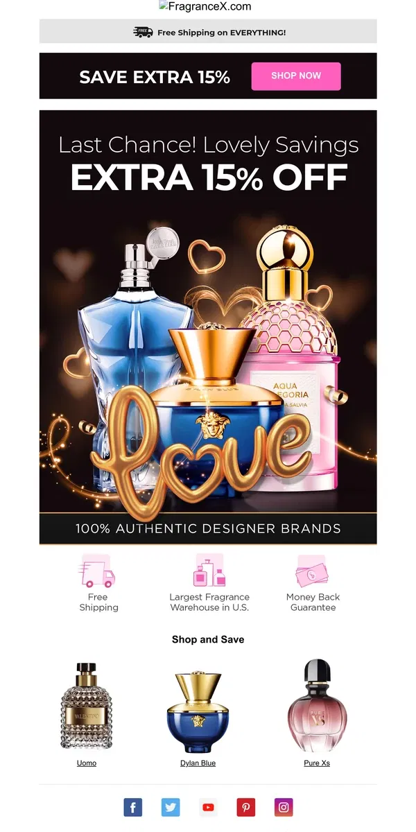 Email from FragranceX. Last Chance for Lovely Savings   on Gucci