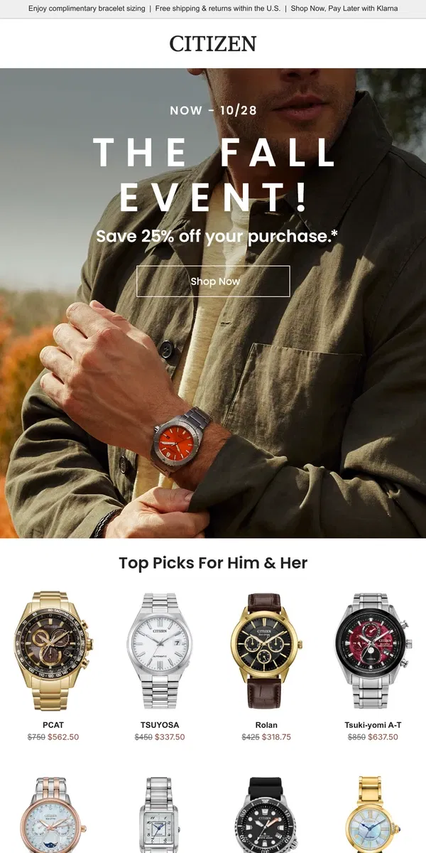 Email from Citizen Watch. Fall Event styles you can’t miss!