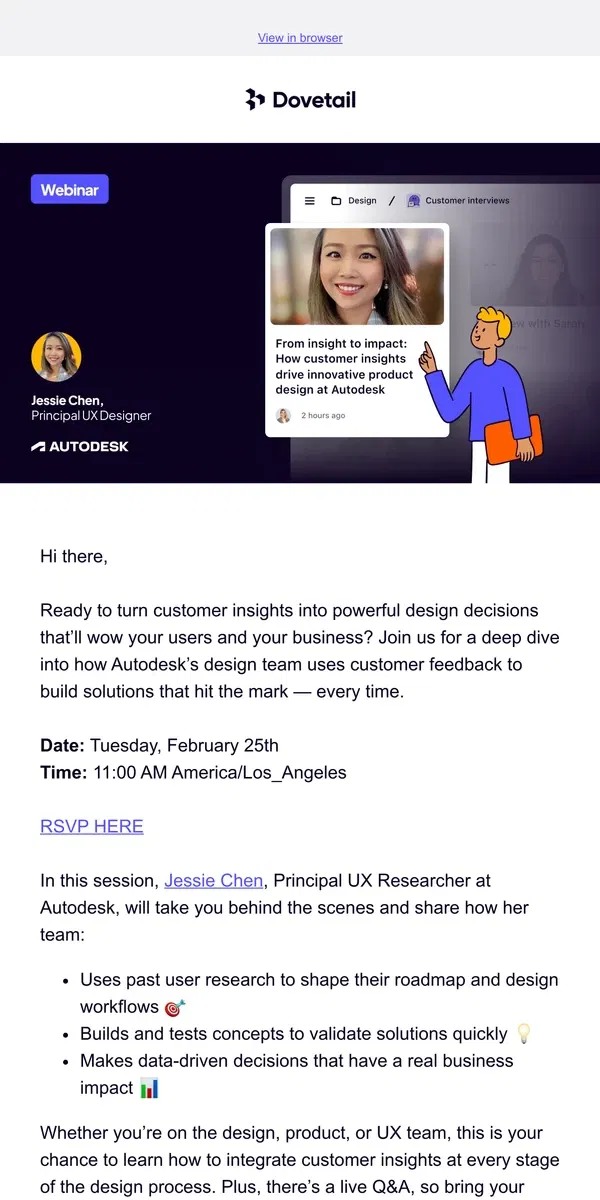 Email from Dovetail. 🚀 From Insight to Impact: Autodesk's Secret Sauce to Customer-Centric Product Design.