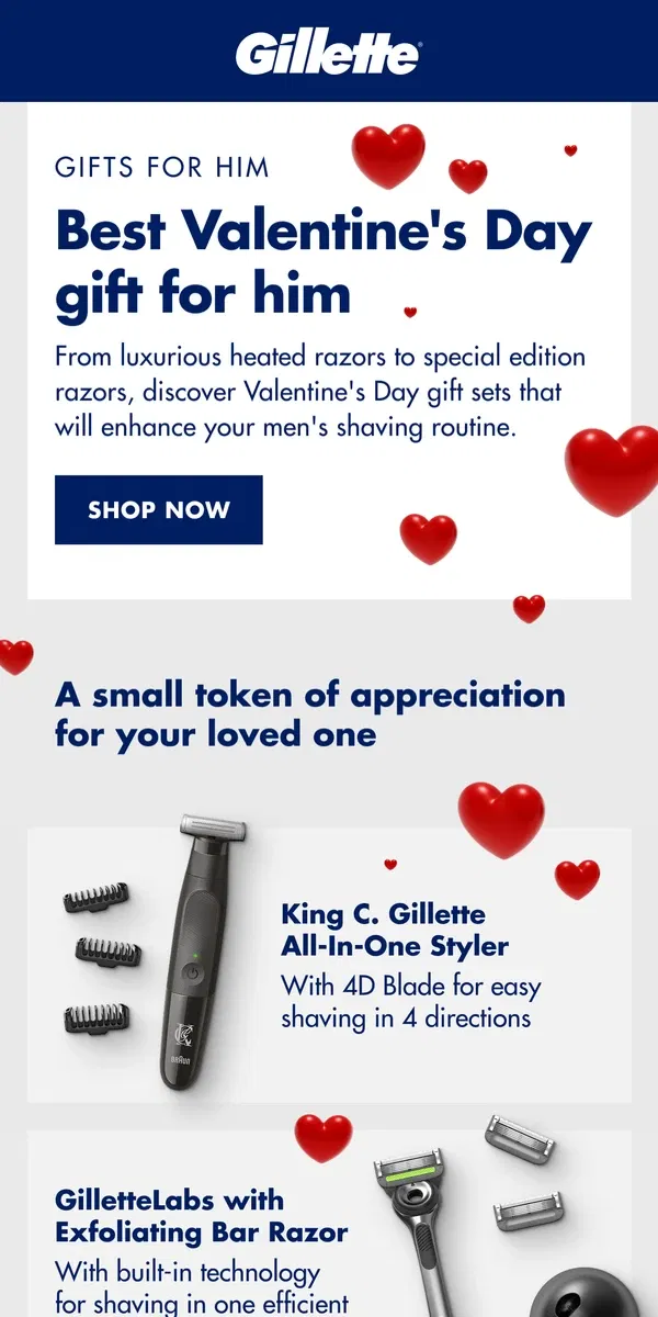 Email from Gillette. Surprise your Valentine | Explore our gift shave sets