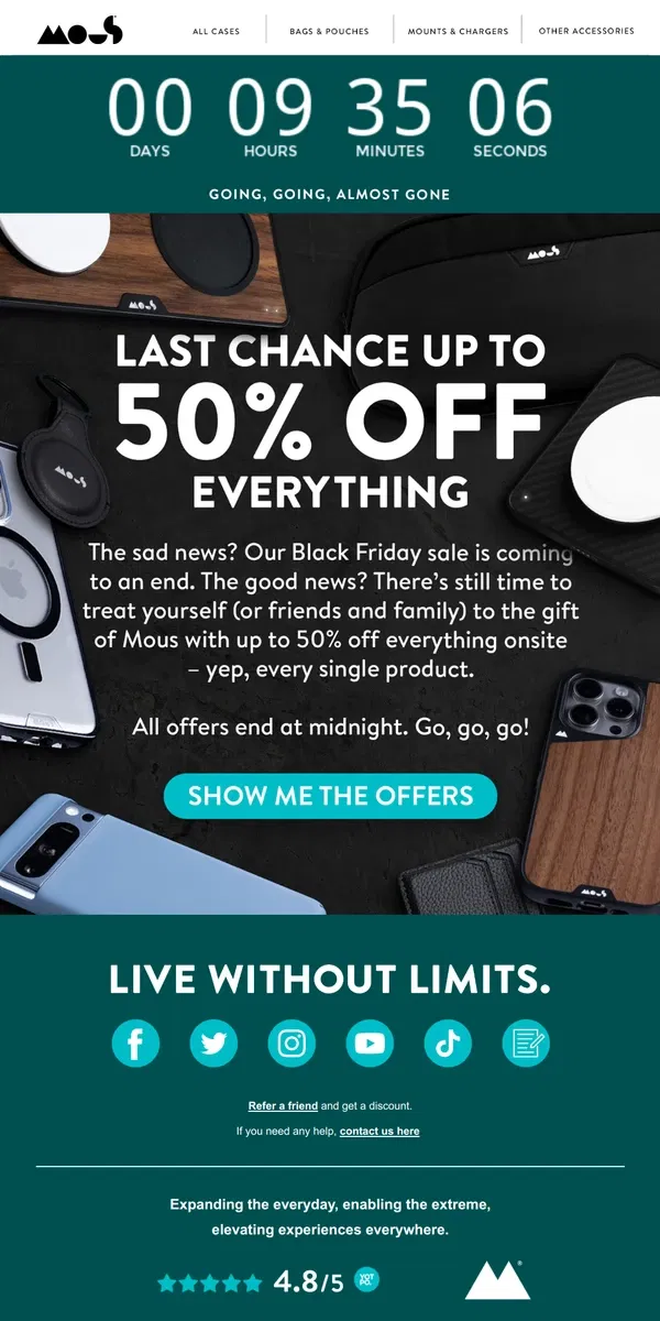 Email from Mous. Final call – UP TO 50% OFF everything