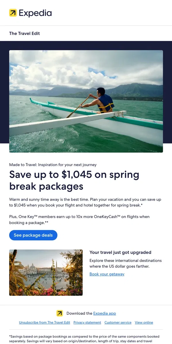 Email from Expedia. Save up to $1,045 on spring break packages