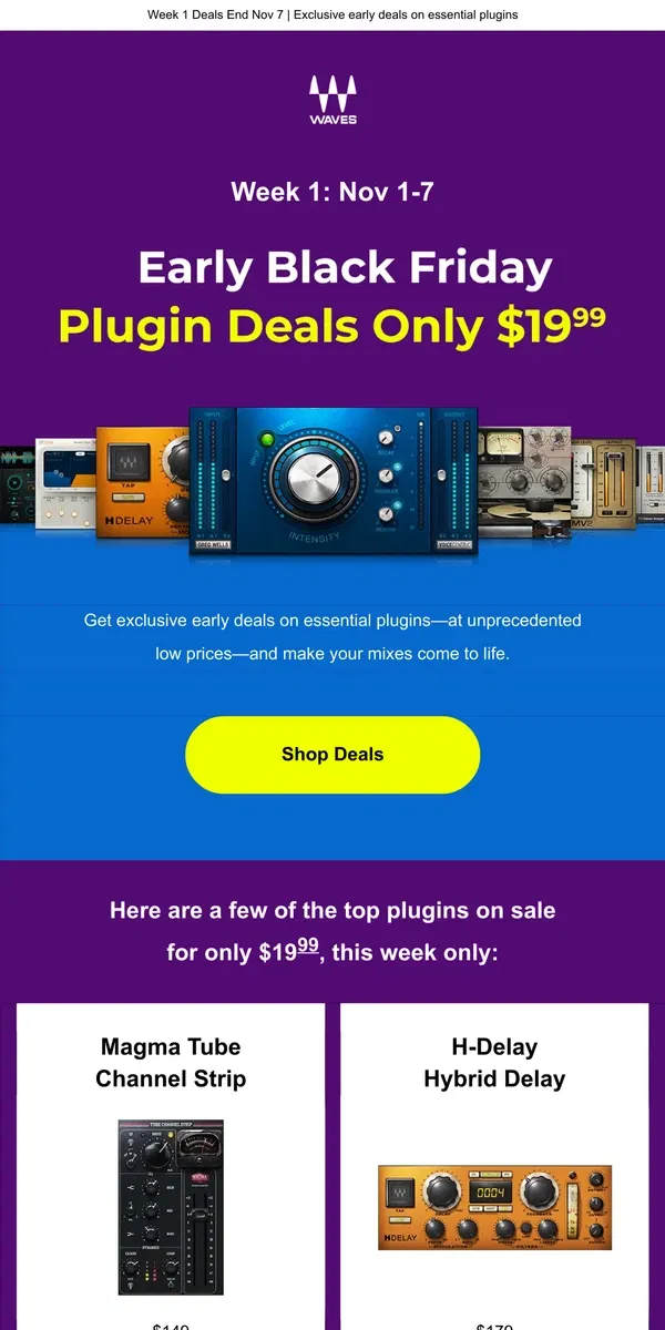 Email from Waves Audio. $19.99 Plugins ⭐️ Early BLACK FRIDAY