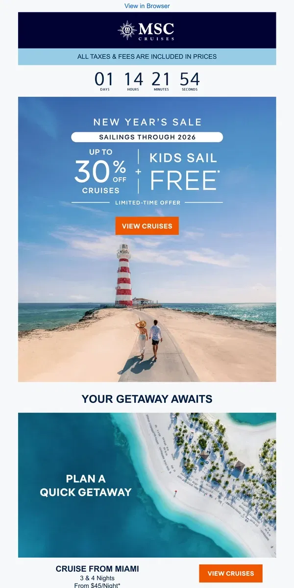 Email from MSC Cruises. The Countdown Begins! Celebrate the New Year With a Getaway