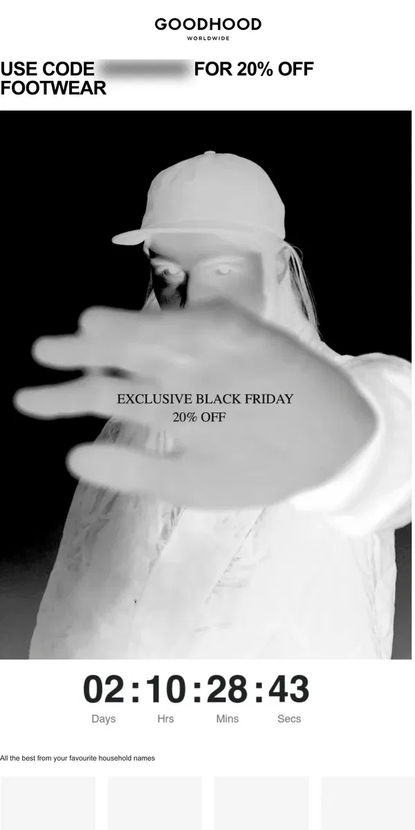 Email from Goodhood. 20% Off Footwear Favourites - Black Friday Offers