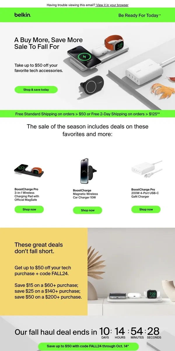 Email from Belkin. Ready for the autumn buy more, save more deal? Say yes 🍁