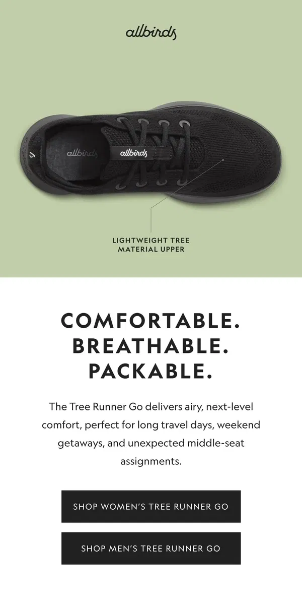 Email from Allbirds. The Travel Shoe, IYKYK 🧳