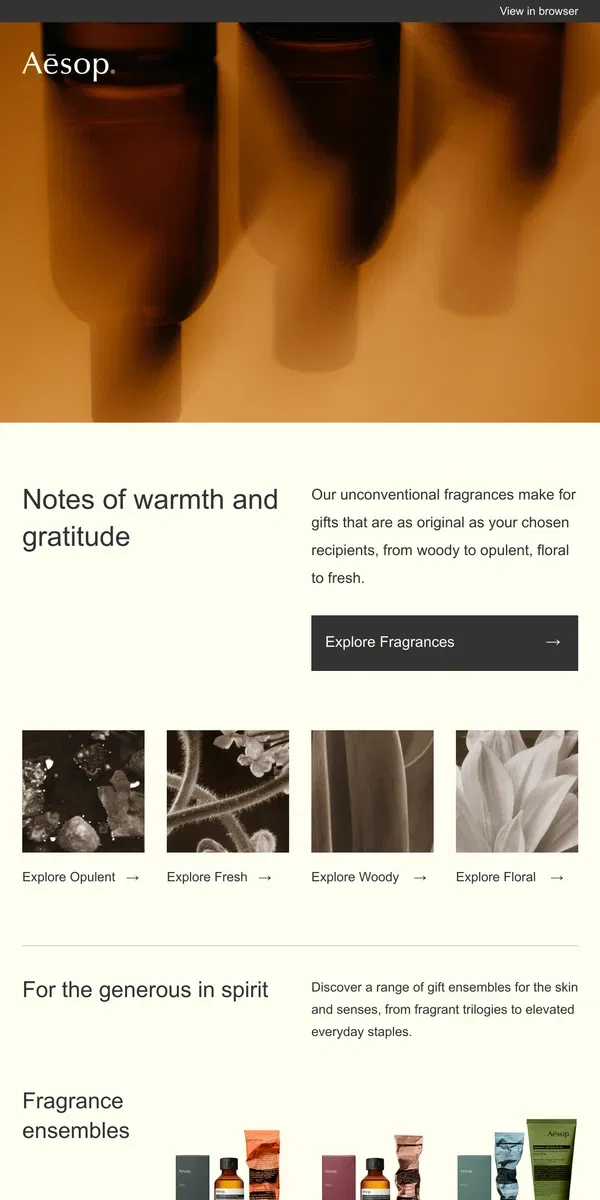 Email from Aesop. Richly scented offerings