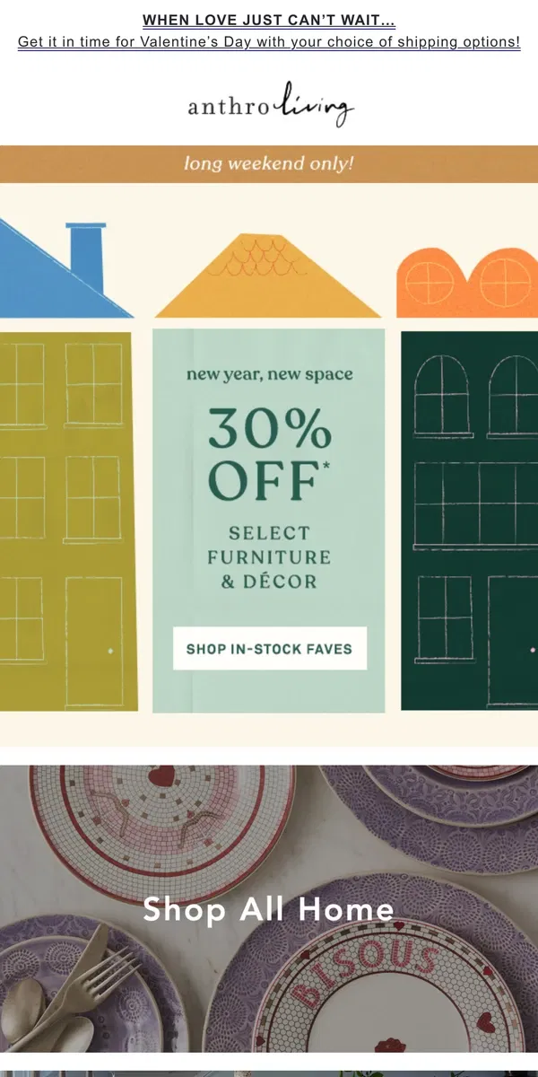 Email from Anthropologie. 30% OFF Your Home Refresh