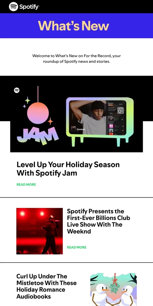 Email from Spotify. Level Up Your Holiday Season With Spotify Jam