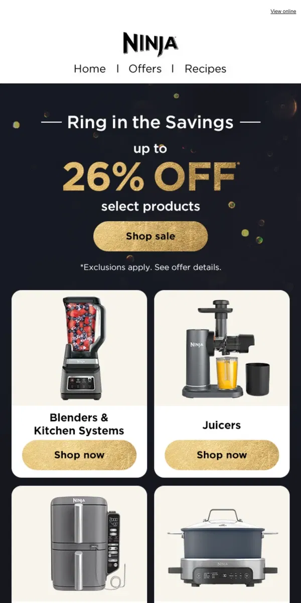 Email from Ninja Kitchen. Ring in the Savings—Up to 26% off.