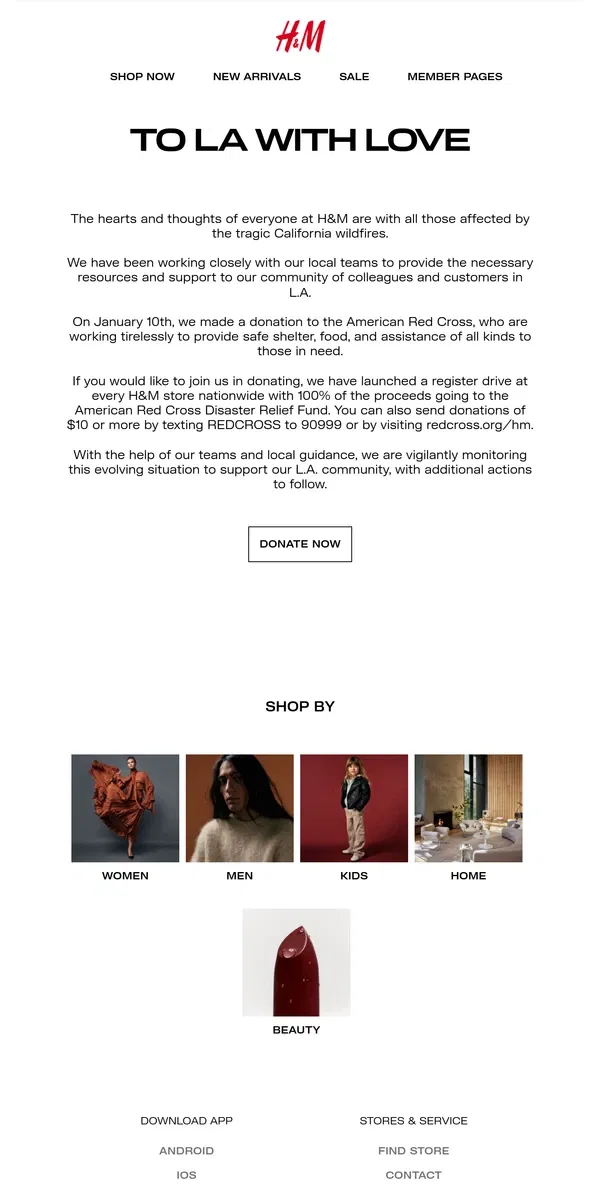 Email from H&M. To LA with love