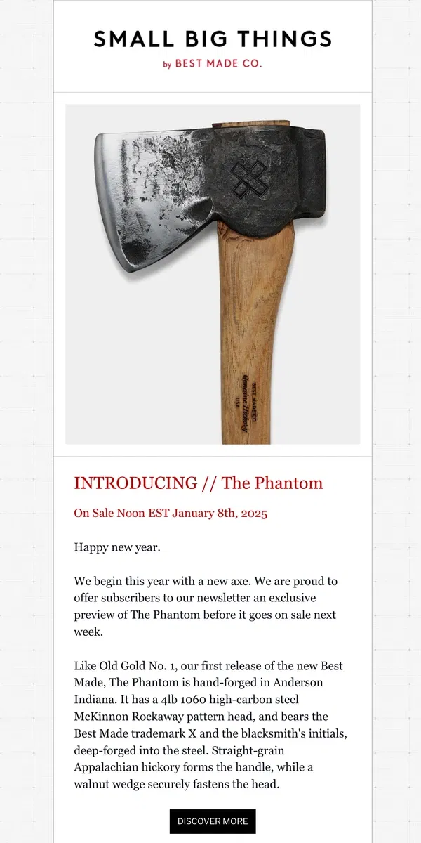 Email from Best Made Co.. Introducing The Phantom Axe