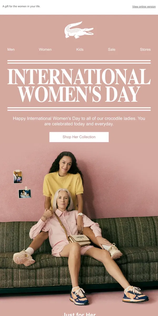 Email from Lacoste. Happy International Women's Day