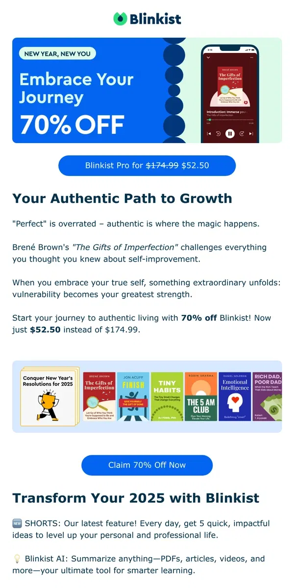 Email from Blinkist. 🌻 Be Authentically – with 70% Off Blinkist