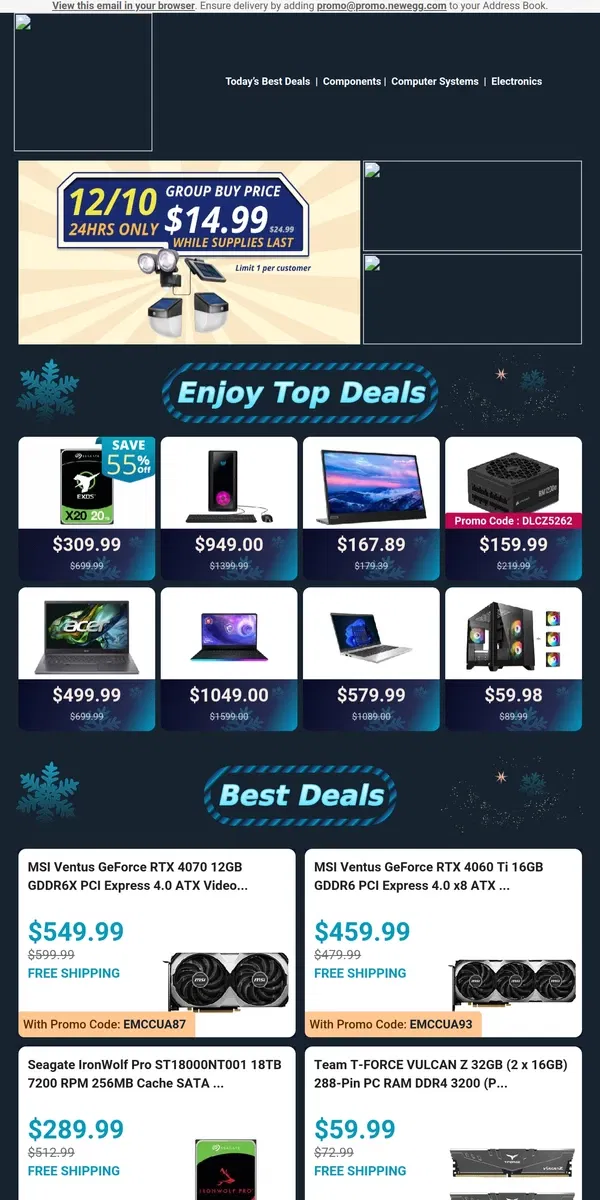 Email from Newegg. Just $309.99! Seagate Exos X20 20TB HDD 🔥