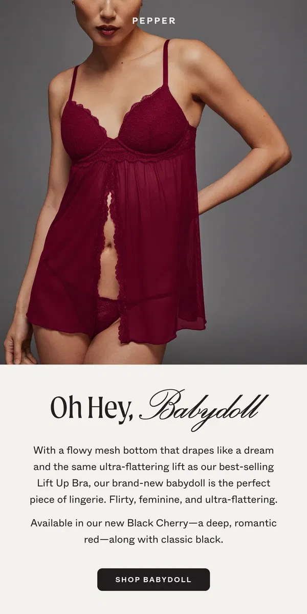 Email from Pepper. Just In: The Lace Lift Up Babydoll