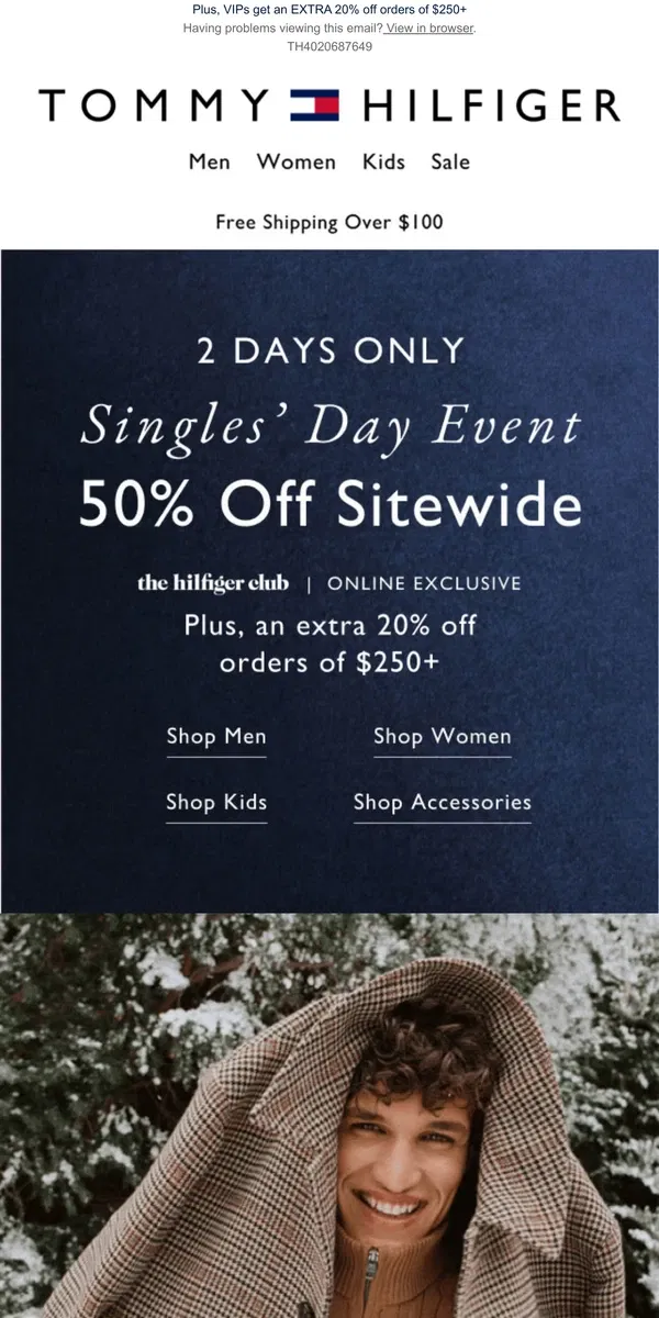 Email from Tommy Hilfiger. 2 days ONLY: 50% off SITEWIDE | Celebrate Singles' Day!