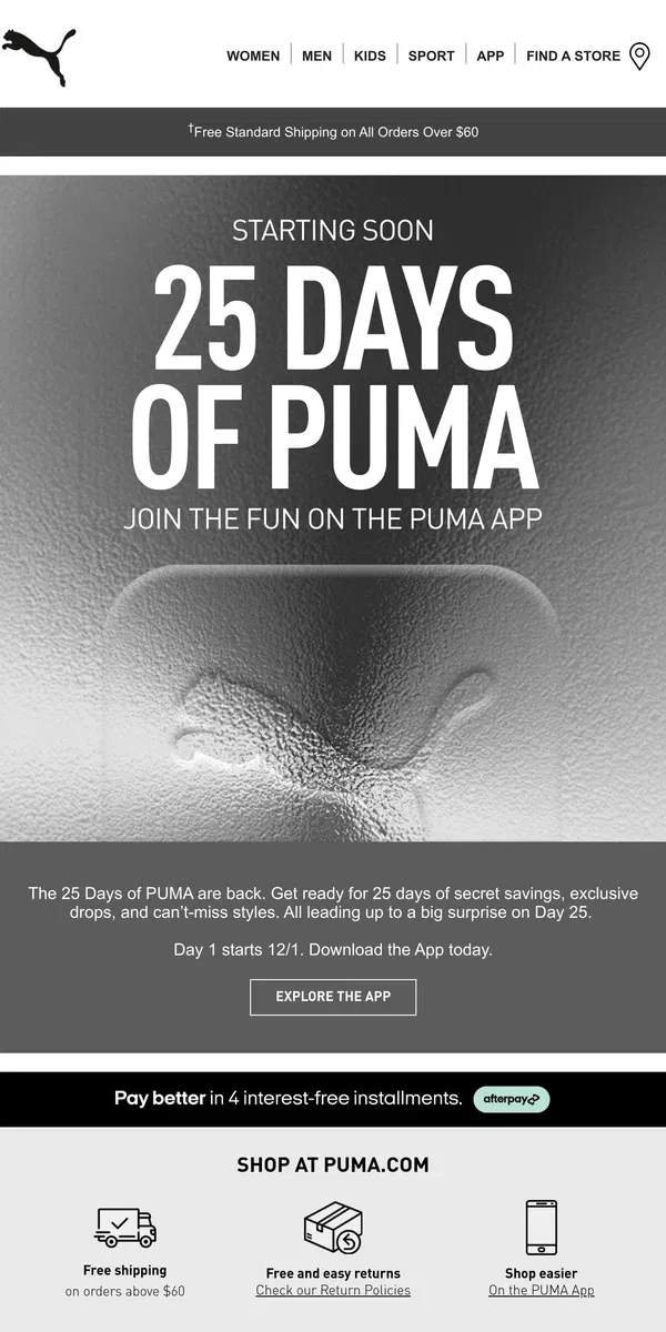 Email from Puma. The 25 Days of PUMA Are Almost Here