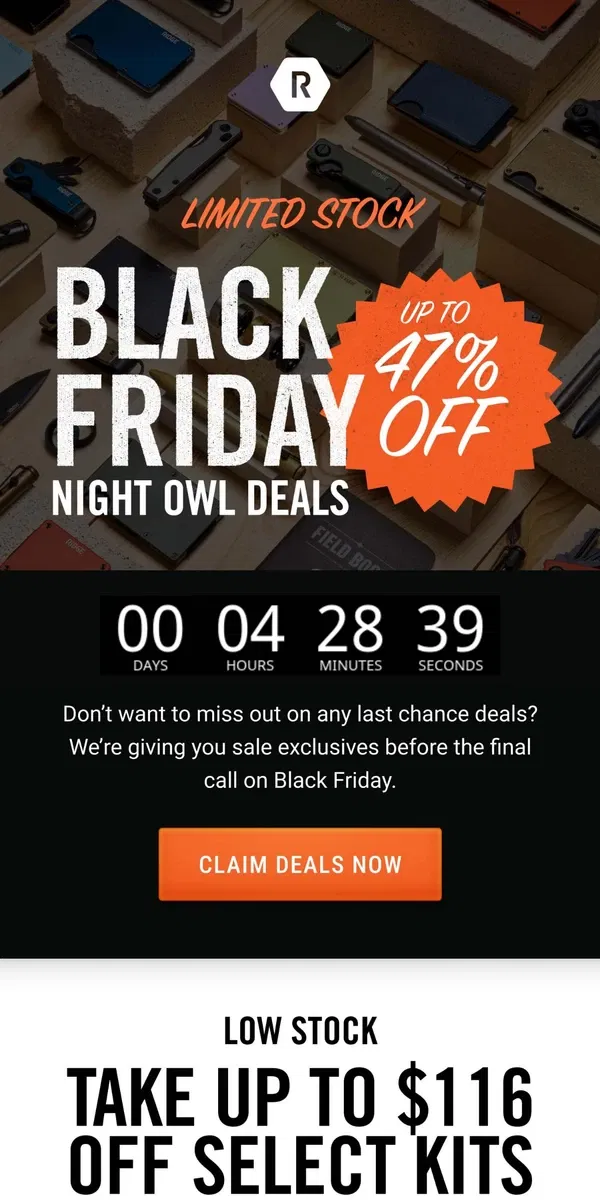 Email from The Ridge. Secret Black Friday Night Owl Deals