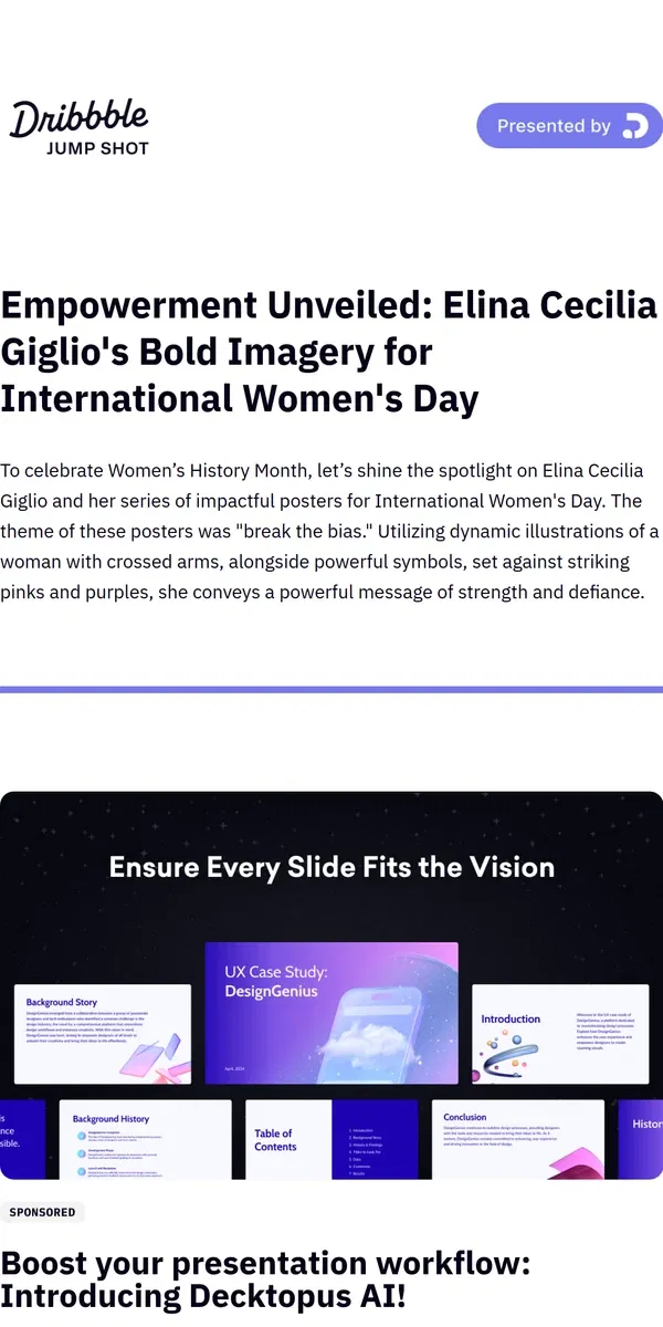 Email from Dribbble. Defiance in Design 🎨✊ Elina Cecilia Giglio's Empowering Women's Day Posters