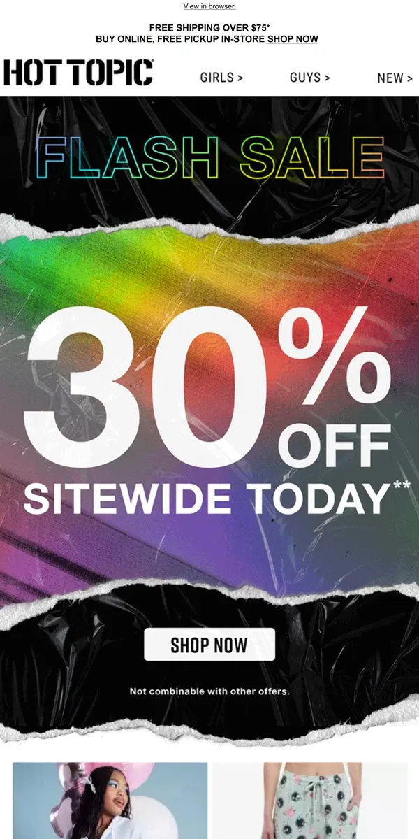 Email from Hot Topic. 30% off is here! 🛍️ Spend Thursday shopping