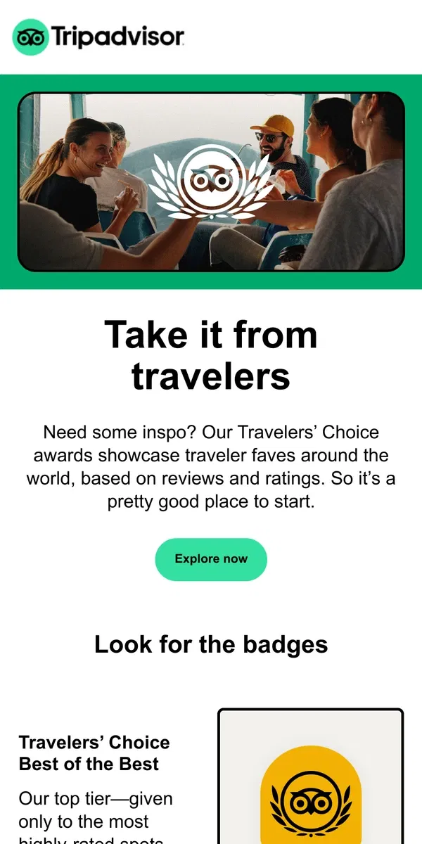 Email from Tripadvisor. Find recs powered by travelers like you