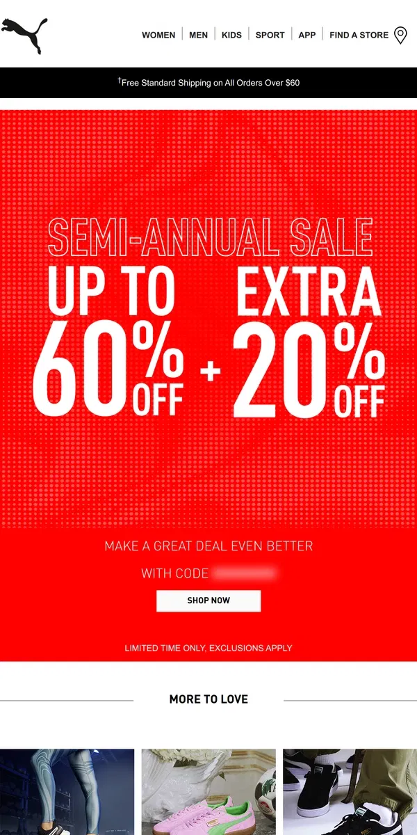 Email from Puma. Extra 20% Off Semi-Annual Discounts