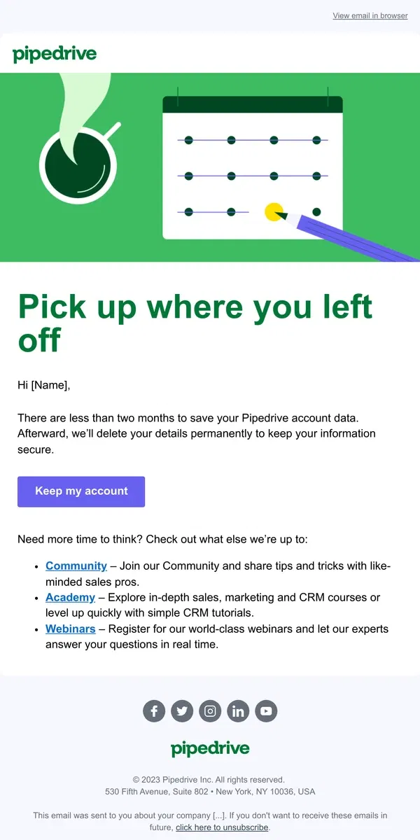 Email from Pipedrive. There’s still time to save your data