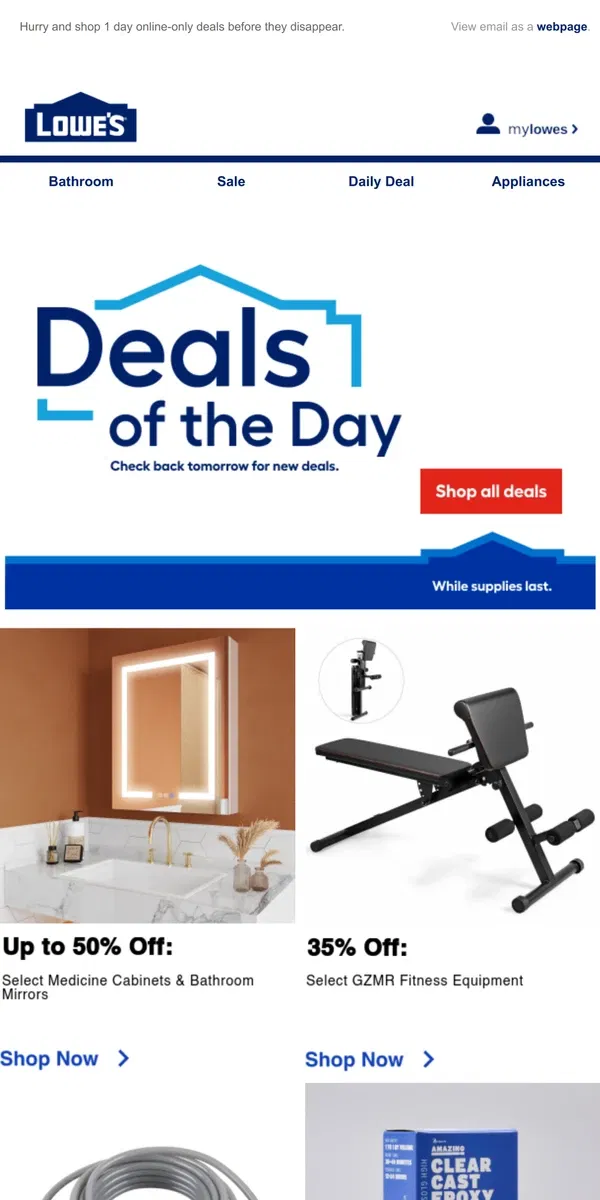 Email from Lowe's. LIMITED TIME deals, just for today.