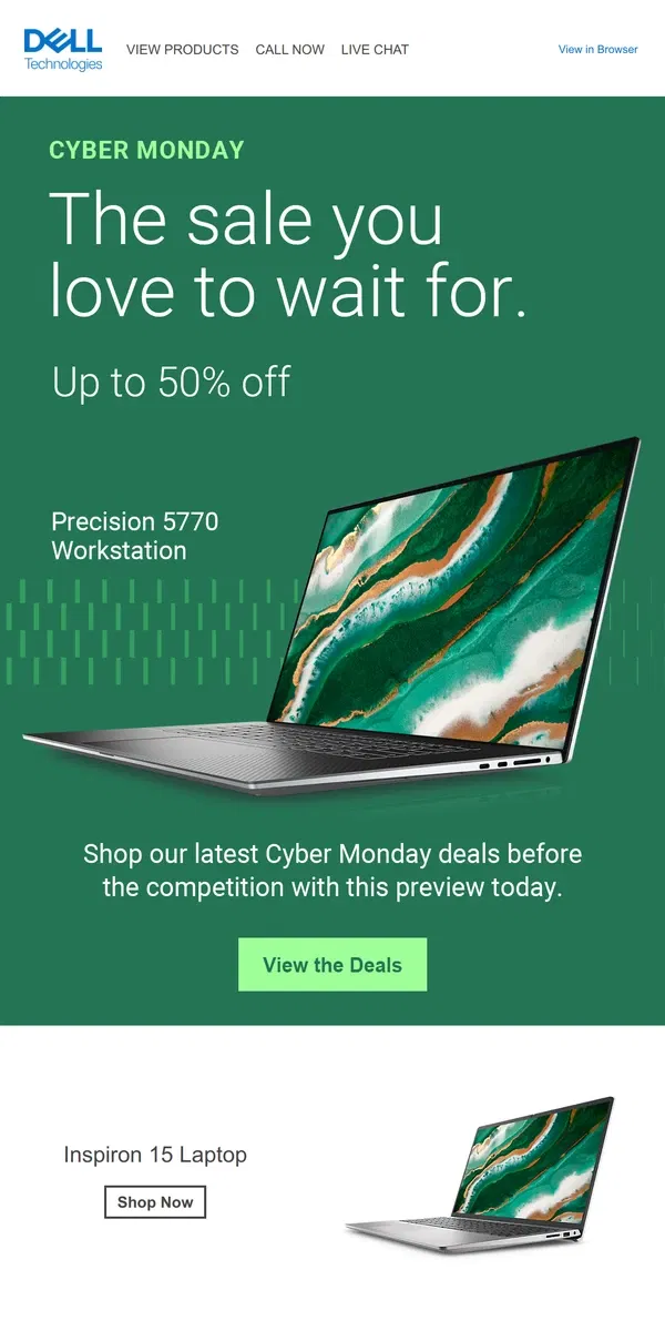 Email from Dell. Your preview on Cyber Monday Event limited-time deals.