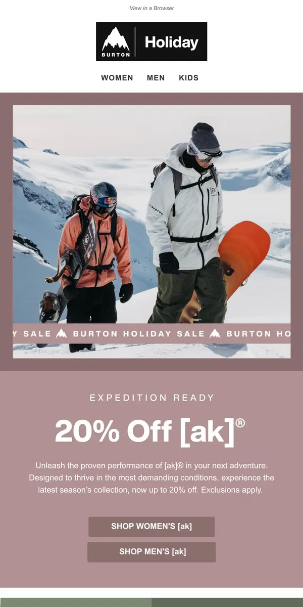 Email from Burton. Seize the Day – 20% Off [ak]