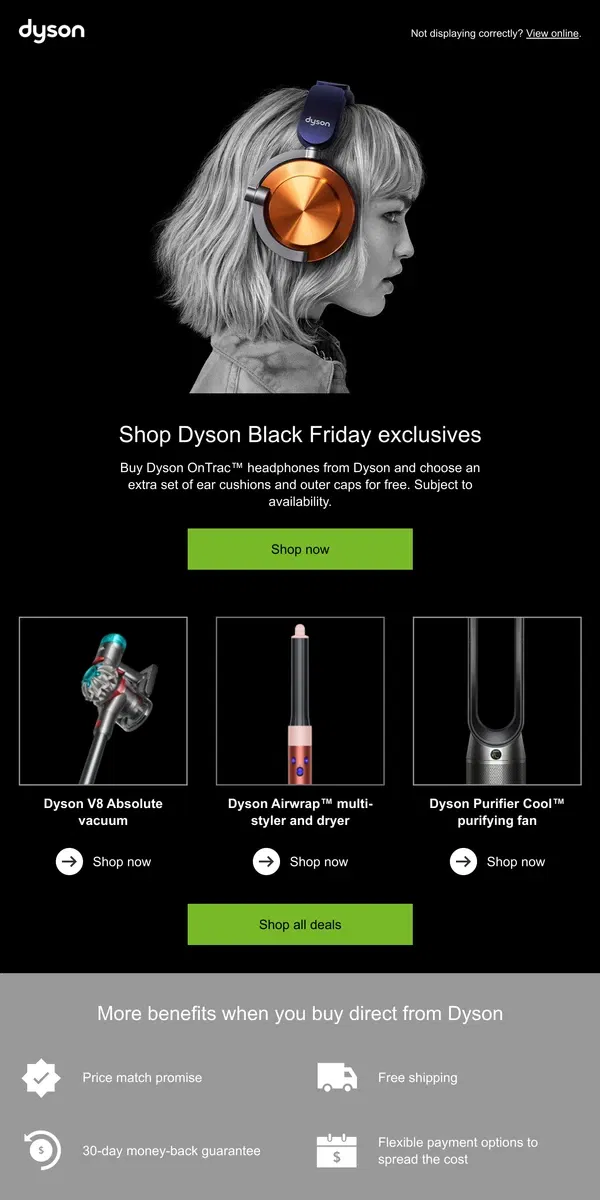 Email from Dyson. Black Friday deals on Dyson OnTrac™ headphones are here