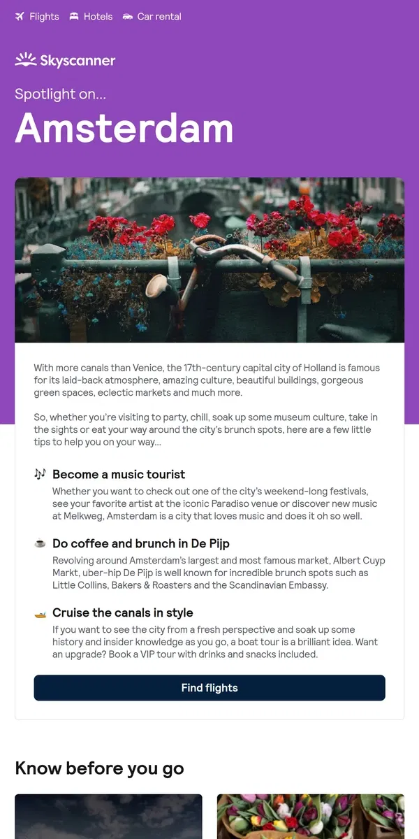 Email from Skyscanner. Do Amsterdam like a local