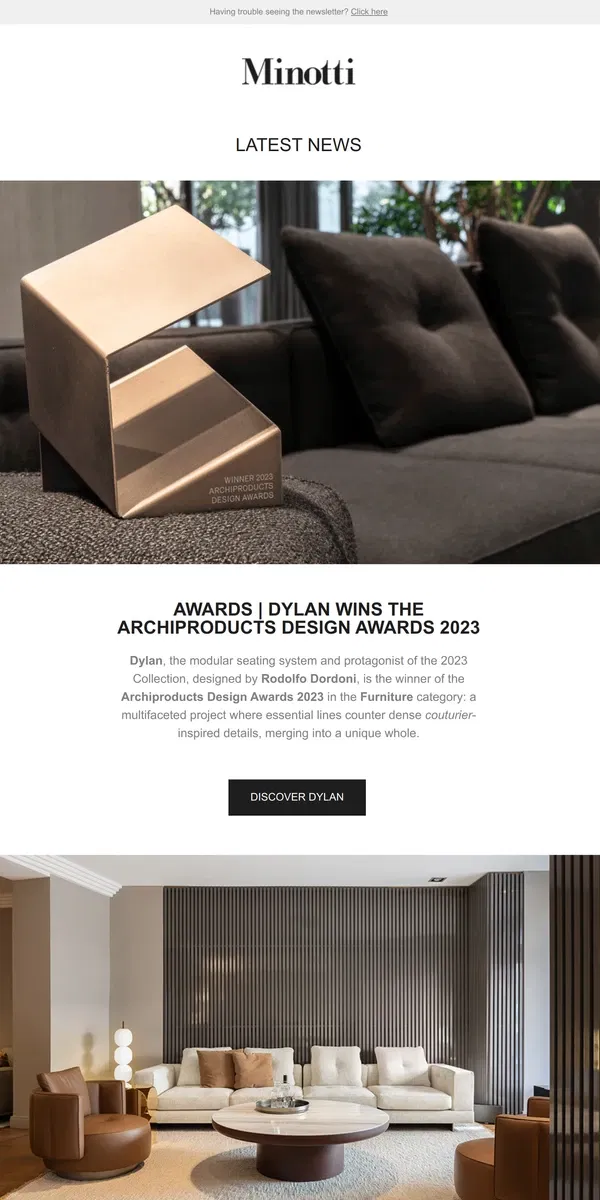 Email from MINOTTI. LATEST NEWS