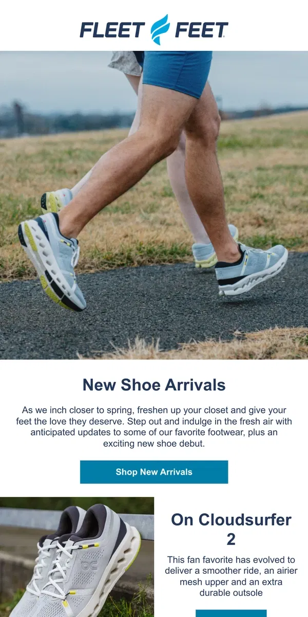 Email from Fleet Feet. February's new shoe arrivals