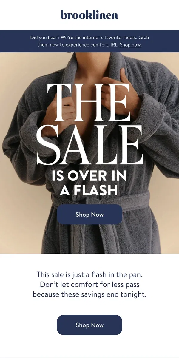 Email from Brooklinen. ⚡ Final Hours for Flash Sale Savings ⚡