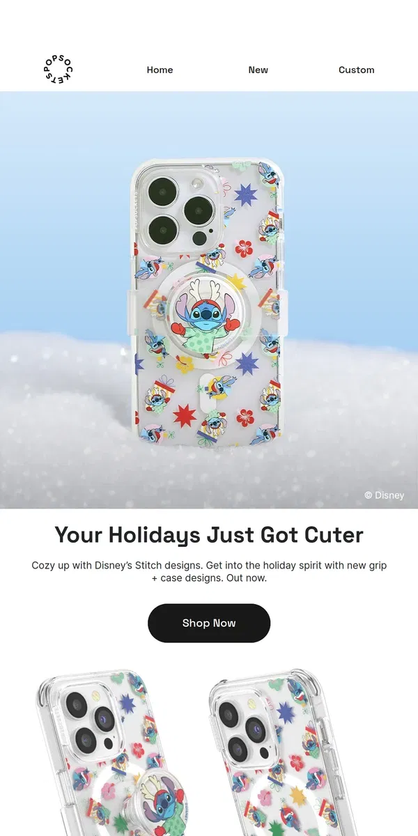 Email from PopSockets. Disney’s Stitch is here for the holidays 🎁🎄