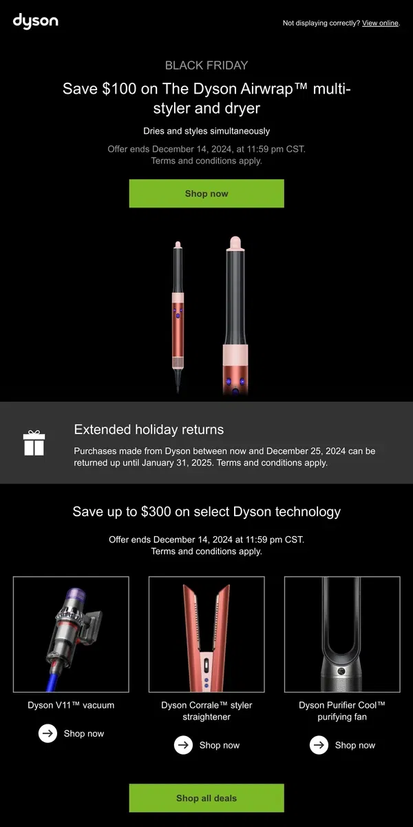 Email from Dyson. Limited time offer. Save $100 on the Dyson Airwrap™ multi-styler and dryer.