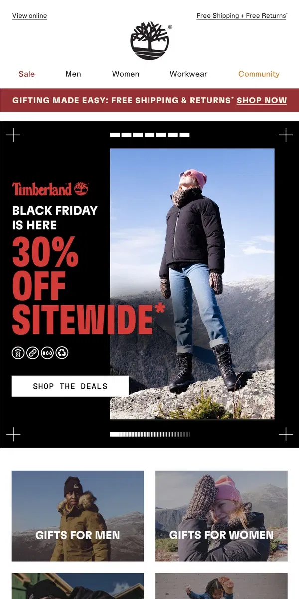 Email from Timberland. 30% OFF: Black Friday Starts NOW!